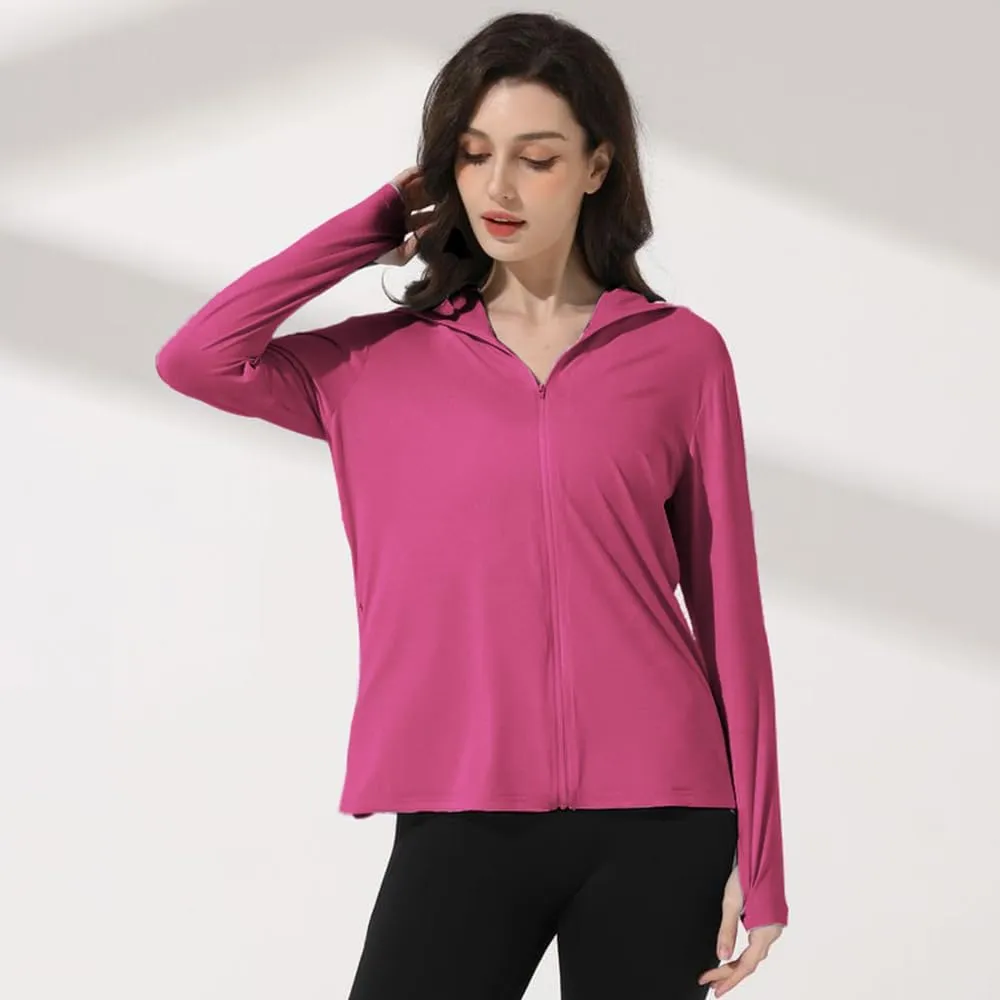 Mingyuezai Women's UPF 50  Sun Protection Jacket Hooded Lightweight Long Sleeve Sun Shirt for Hiking Outdoor