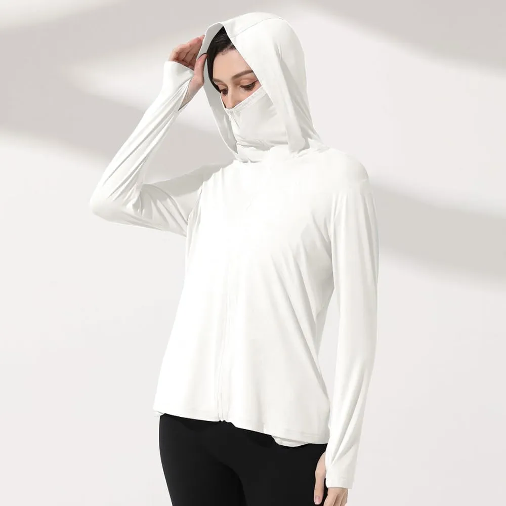 Mingyuezai Women's UPF 50  Sun Protection Jacket Hooded Lightweight Long Sleeve Sun Shirt for Hiking Outdoor