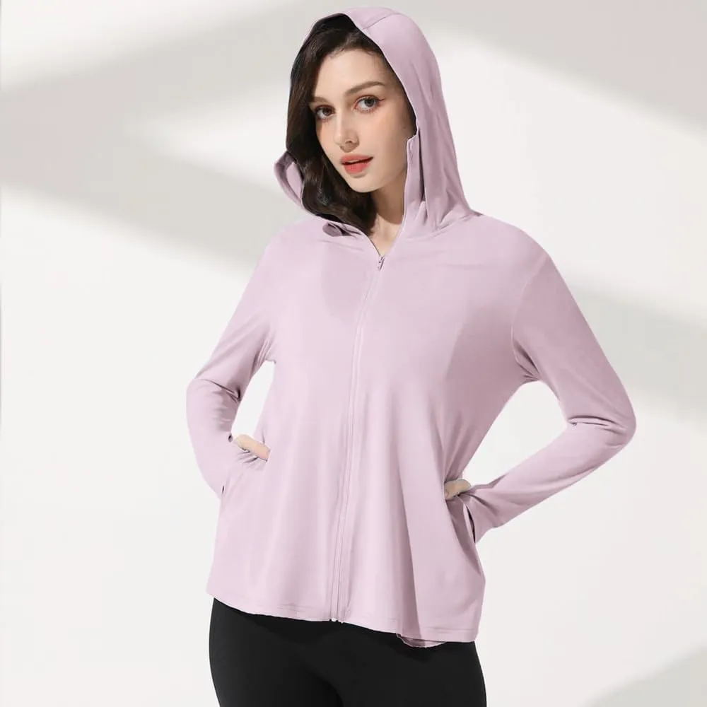Mingyuezai Women's UPF 50  Sun Protection Jacket Hooded Lightweight Long Sleeve Sun Shirt for Hiking Outdoor