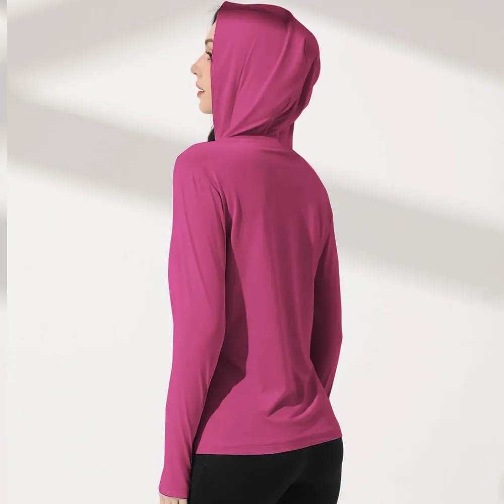 Mingyuezai Women's UPF 50  Sun Protection Jacket Hooded Lightweight Long Sleeve Sun Shirt for Hiking Outdoor