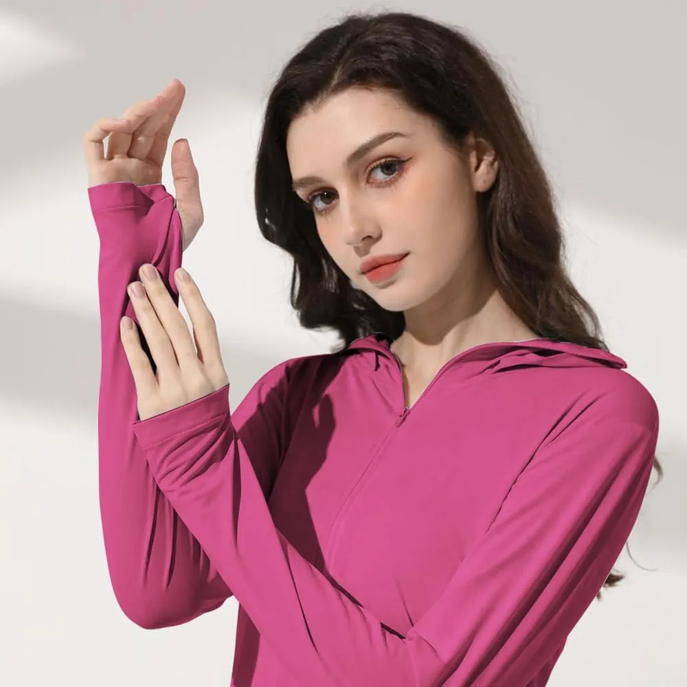 Mingyuezai Women's UPF 50  Sun Protection Jacket Hooded Lightweight Long Sleeve Sun Shirt for Hiking Outdoor