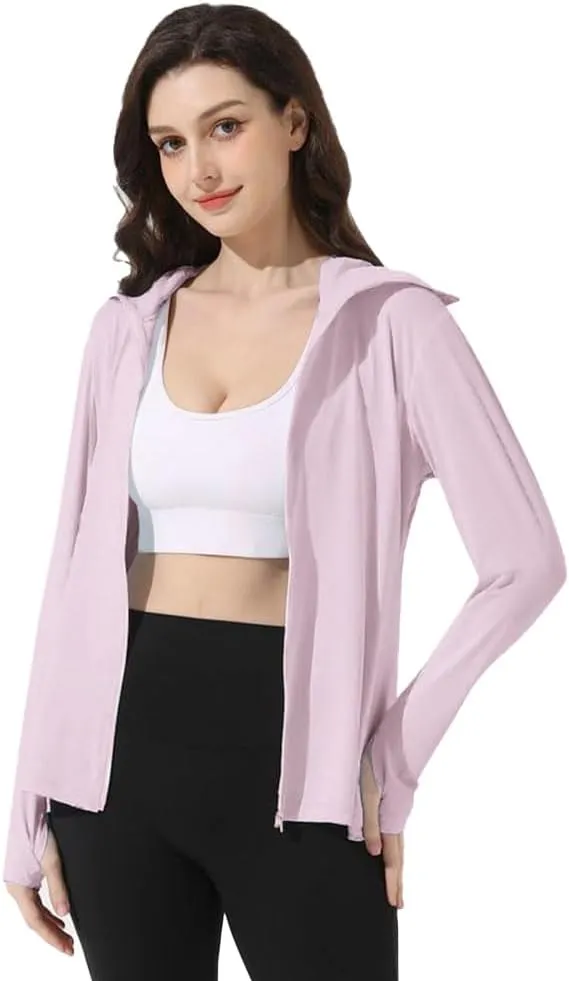 Mingyuezai Women's UPF 50  Sun Protection Jacket Hooded Lightweight Long Sleeve Sun Shirt for Hiking Outdoor