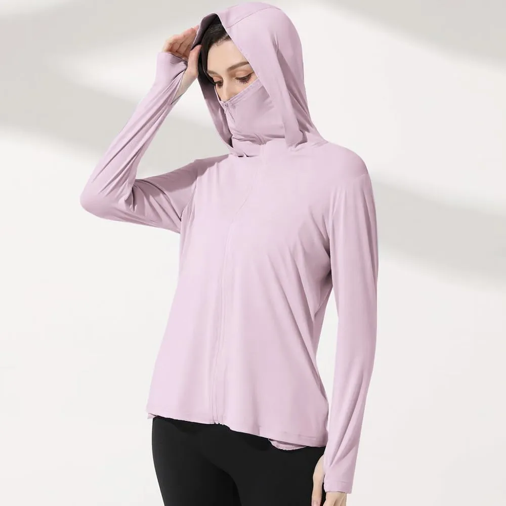 Mingyuezai Women's UPF 50  Sun Protection Jacket Hooded Lightweight Long Sleeve Sun Shirt for Hiking Outdoor