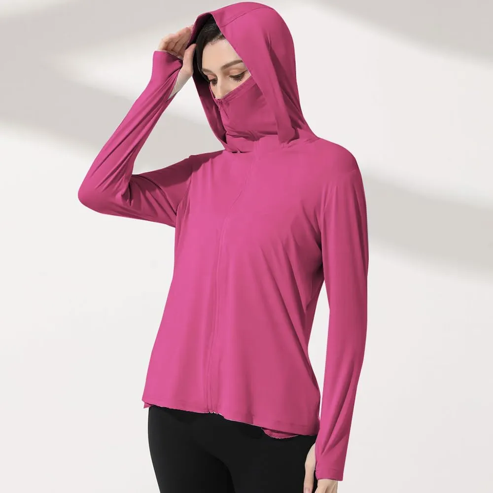 Mingyuezai Women's UPF 50  Sun Protection Jacket Hooded Lightweight Long Sleeve Sun Shirt for Hiking Outdoor