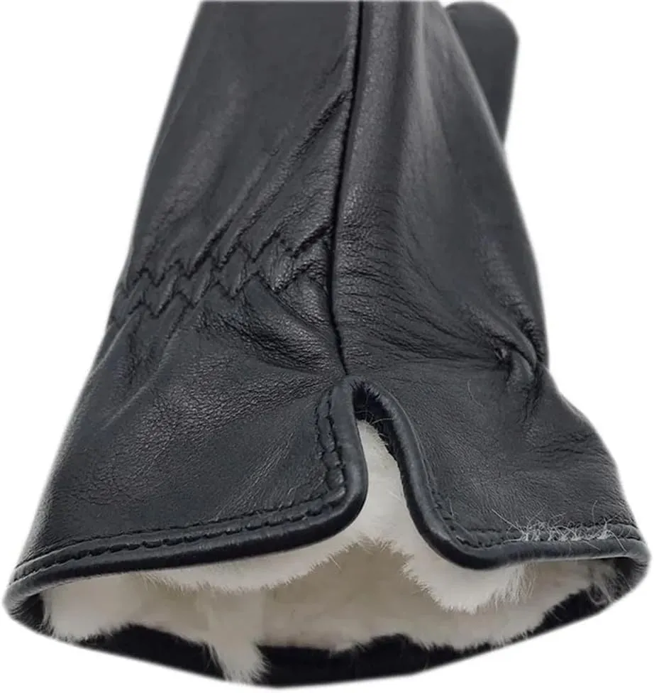 Niiyyjj Winter Men'S Sheepskin Gloves Thick Cotton Wool White Lining Warm Driving Leather Gloves