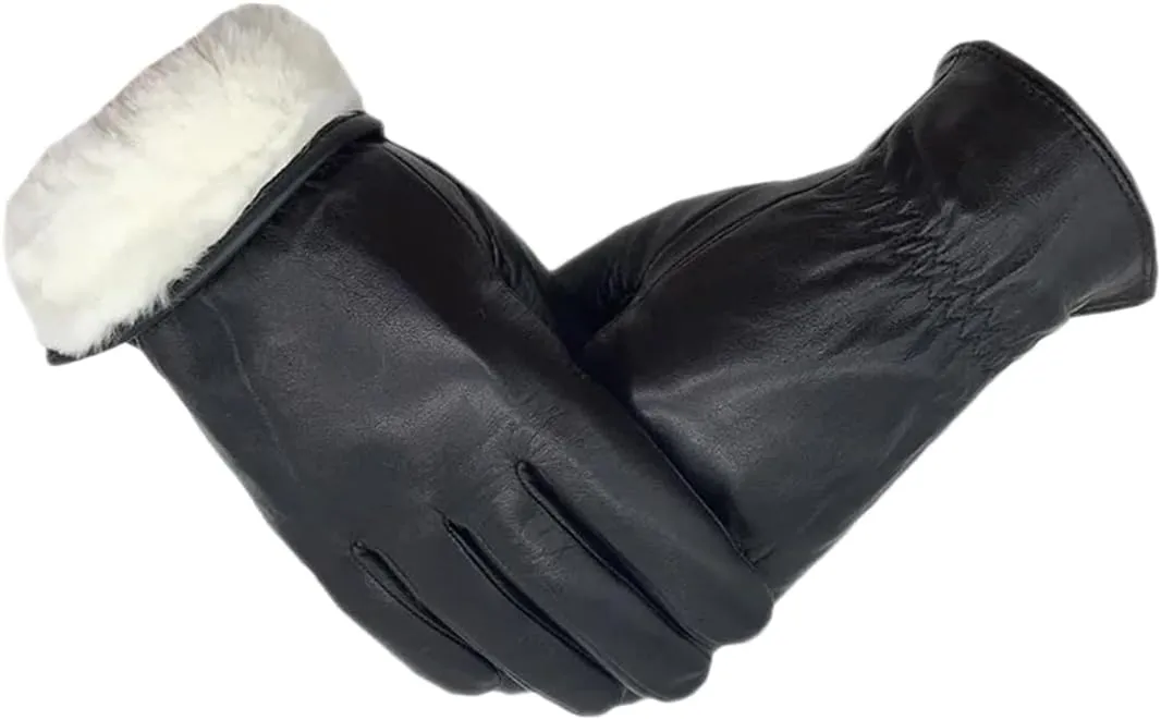 Niiyyjj Winter Men'S Sheepskin Gloves Thick Cotton Wool White Lining Warm Driving Leather Gloves