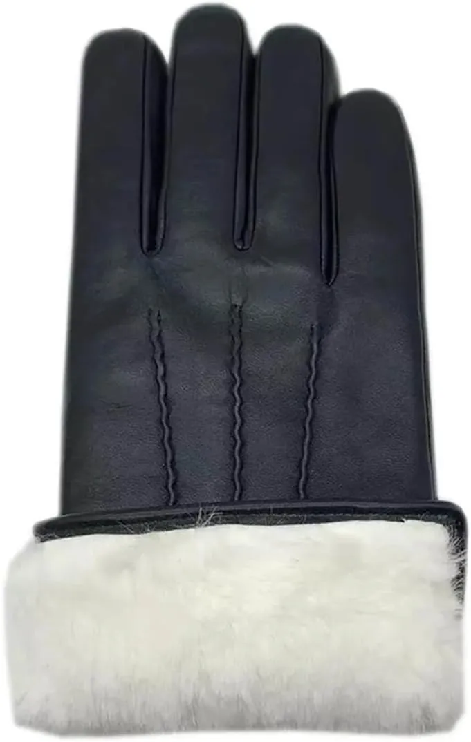 Niiyyjj Winter Men'S Sheepskin Thick Gloves Black Wool Warmth Driving Riding Sports Leather Gloves
