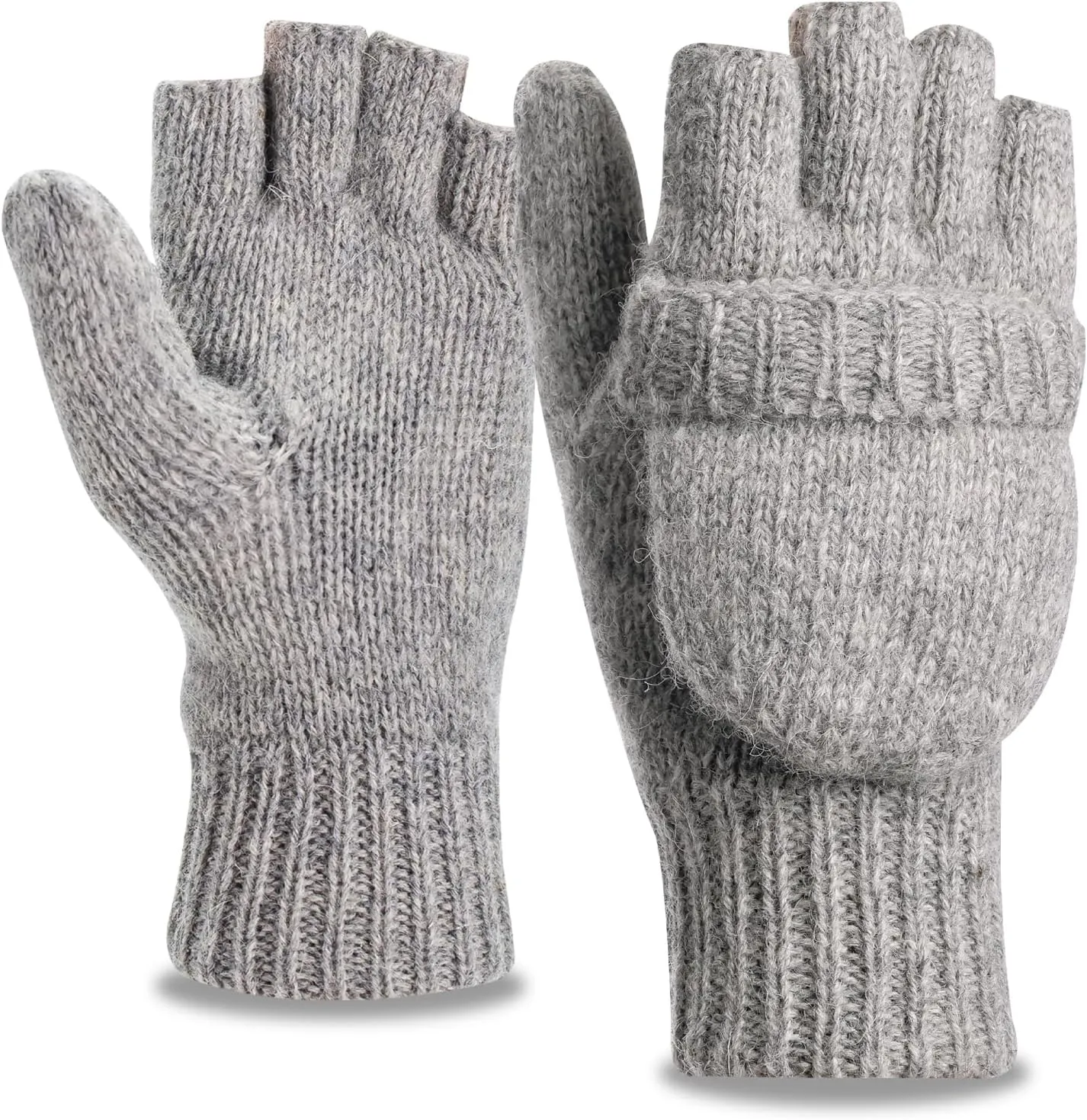 Oodoor's Thinsulate Fleece Lined Convertible Fingerless Wool Mittens