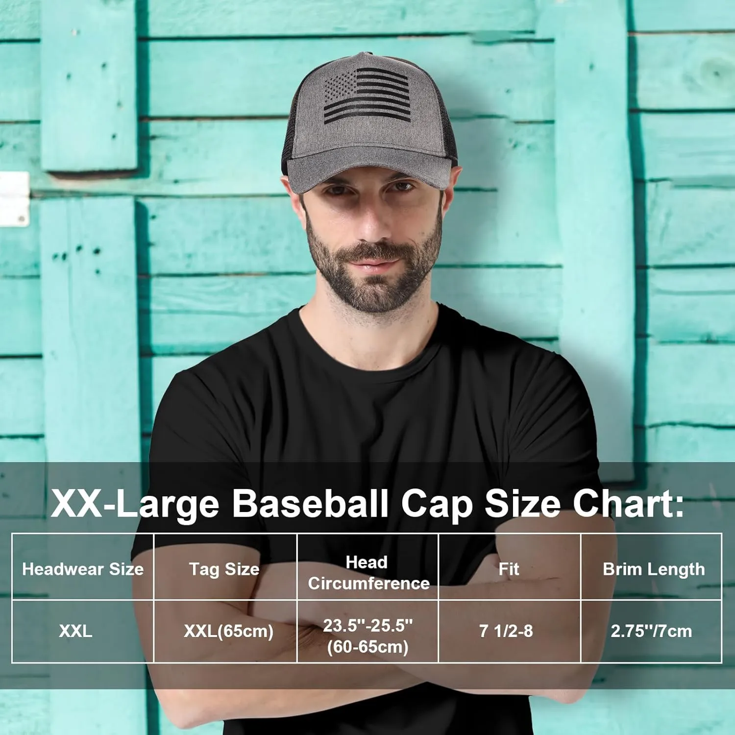 Oversize XXL American Flag Trucker Hat - Adjustable 23"-25.5" Baseball Cap - 3D Embossed Logo Mesh Snapback Hat