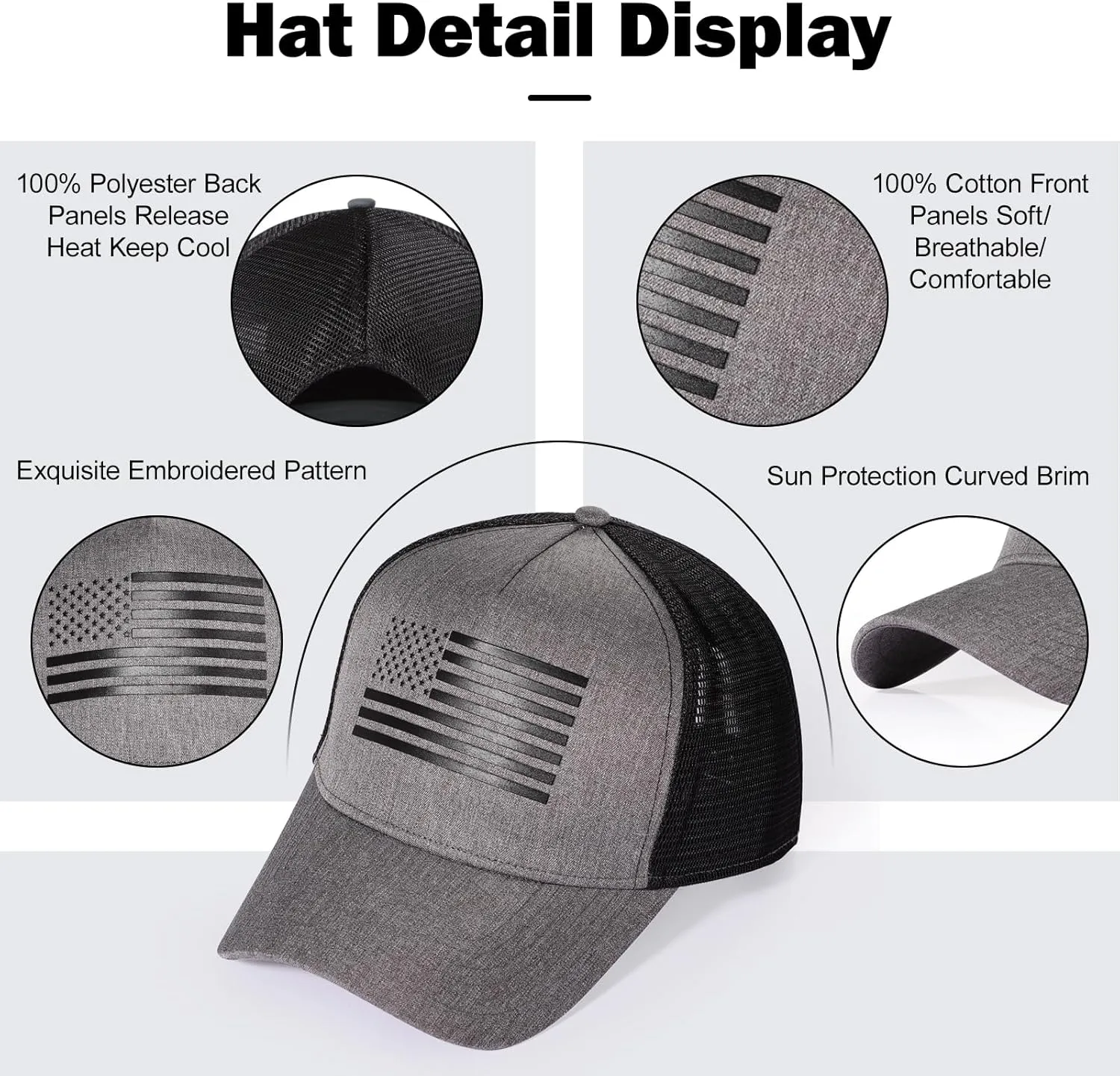 Oversize XXL American Flag Trucker Hat - Adjustable 23"-25.5" Baseball Cap - 3D Embossed Logo Mesh Snapback Hat
