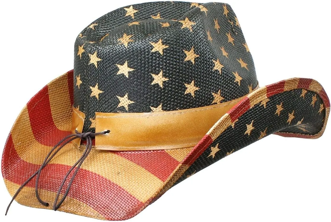 Patriot Men’s Vintage Tea-Stained USA American Flag Cowboy Hat w/Western Shape-It Brim