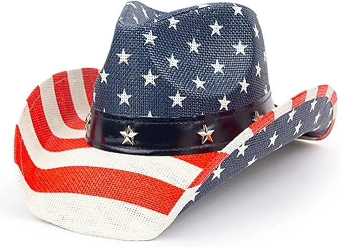 Patriot Men’s Vintage Tea-Stained USA American Flag Cowboy Hat w/Western Shape-It Brim