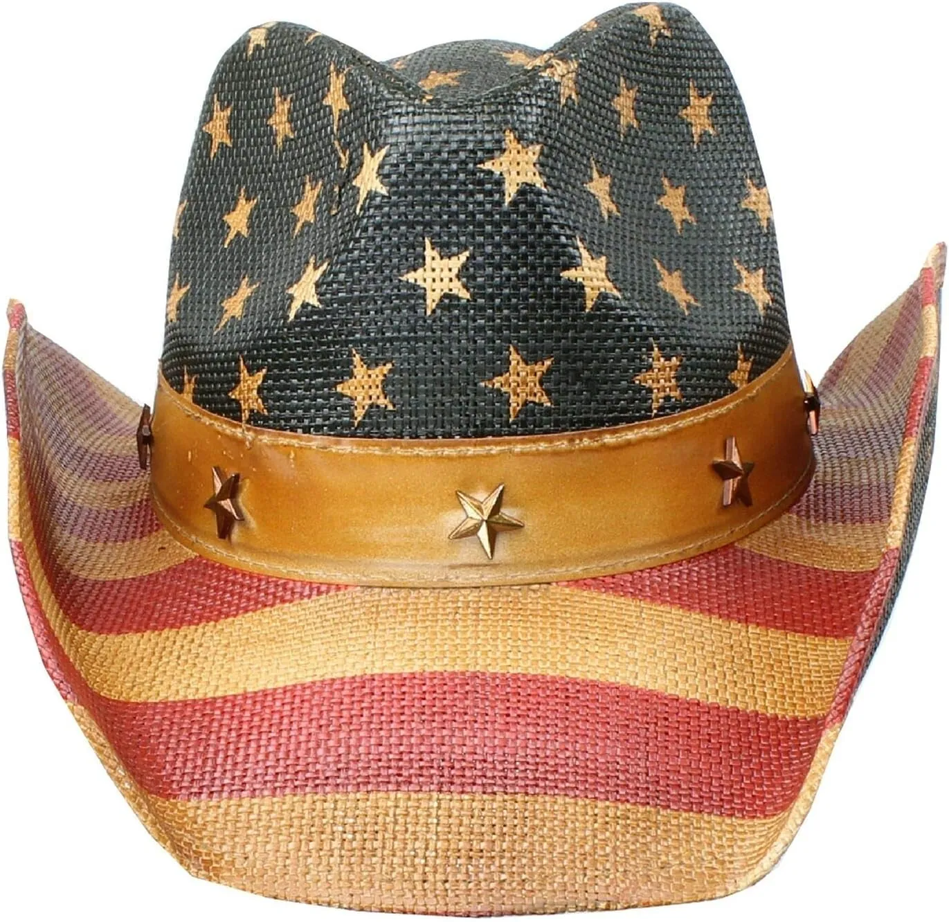 Patriot Men’s Vintage Tea-Stained USA American Flag Cowboy Hat w/Western Shape-It Brim