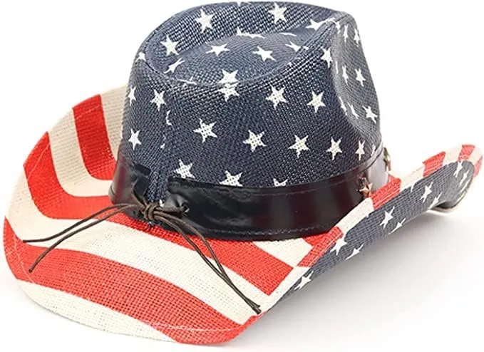 Patriot Men’s Vintage Tea-Stained USA American Flag Cowboy Hat w/Western Shape-It Brim