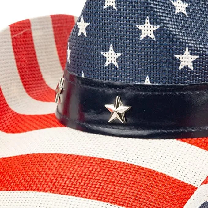 Patriot Men’s Vintage Tea-Stained USA American Flag Cowboy Hat w/Western Shape-It Brim