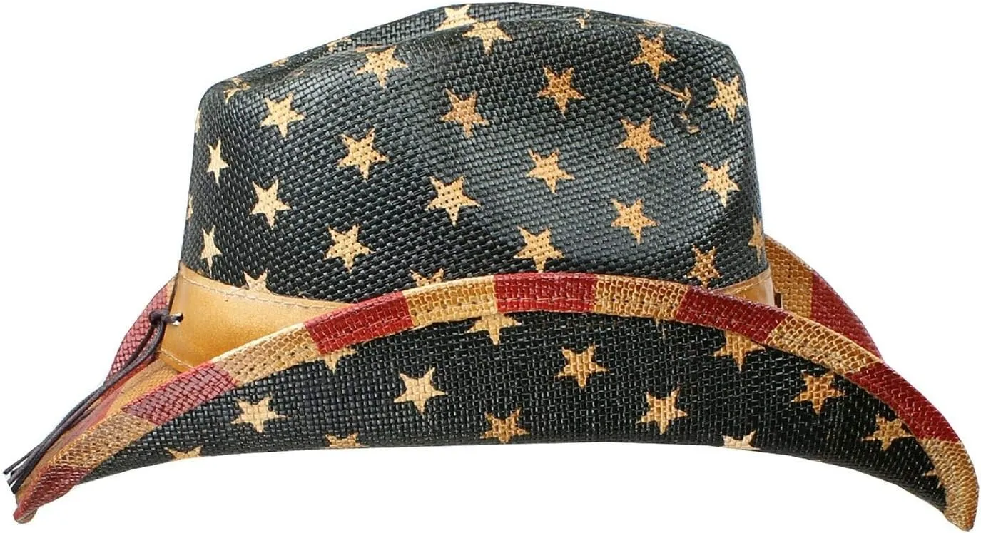 Patriot Men’s Vintage Tea-Stained USA American Flag Cowboy Hat w/Western Shape-It Brim