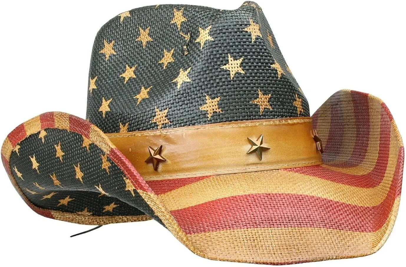 Patriot Men’s Vintage Tea-Stained USA American Flag Cowboy Hat w/Western Shape-It Brim