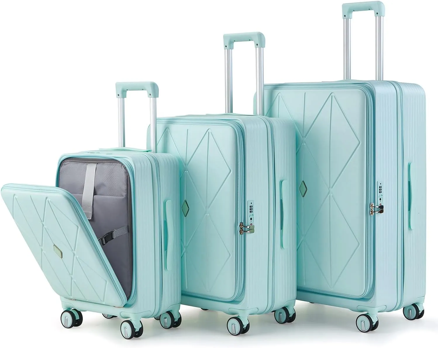 Premium 3-Piece Luggage Set (20/24/28") with TSA Lock | Expandable Carry-On Hardshell Suitcase | 100% PC Material, Spinner Wheels, Front Pocket & Lightweight Design (Mint Green)