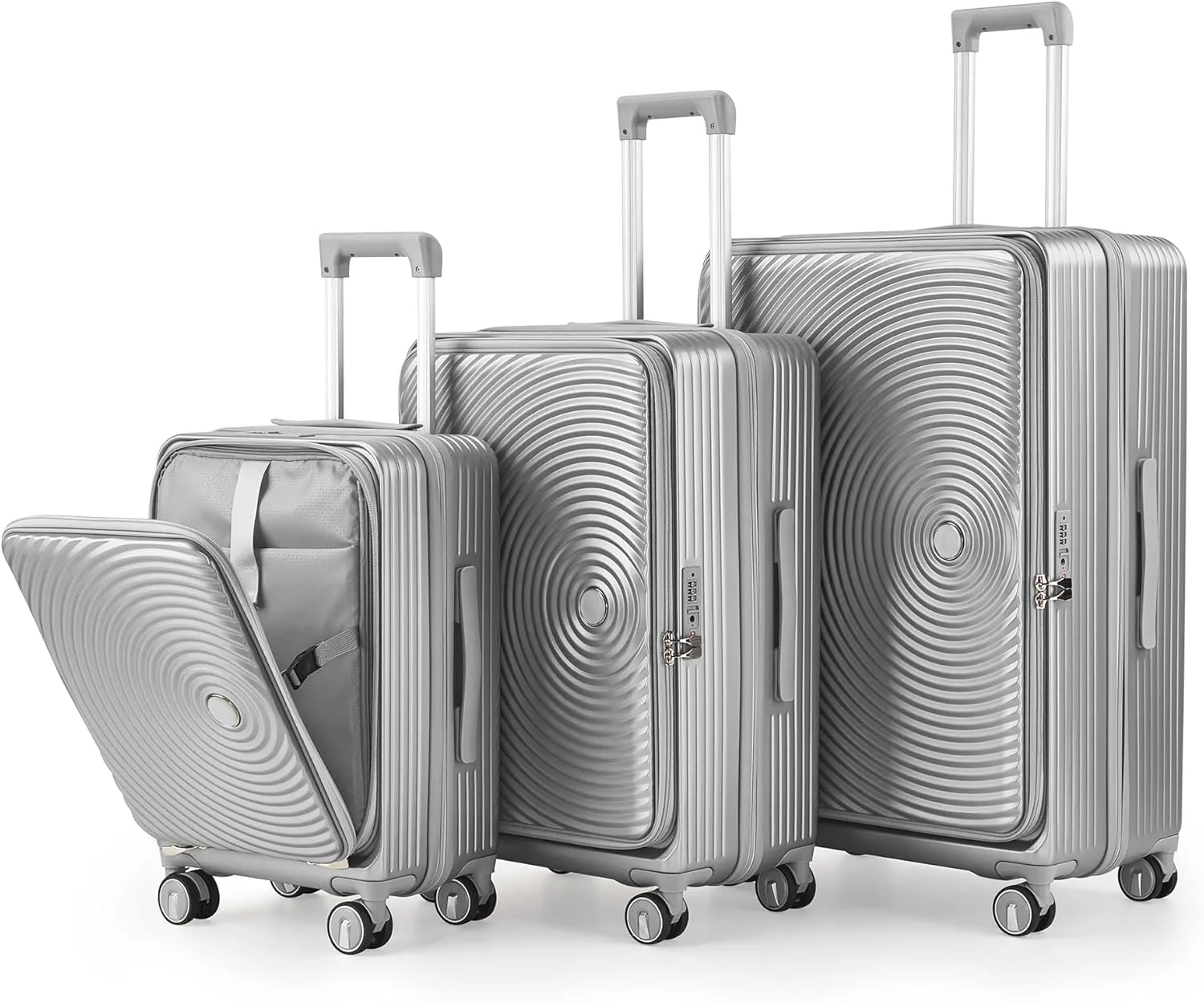 Premium 3-Piece Luggage Set (20/24/28") with TSA Lock | Expandable Carry-On Hardshell Suitcase | 100% PC Material, Spinner Wheels, Front Pocket & Lightweight Design (Silver)