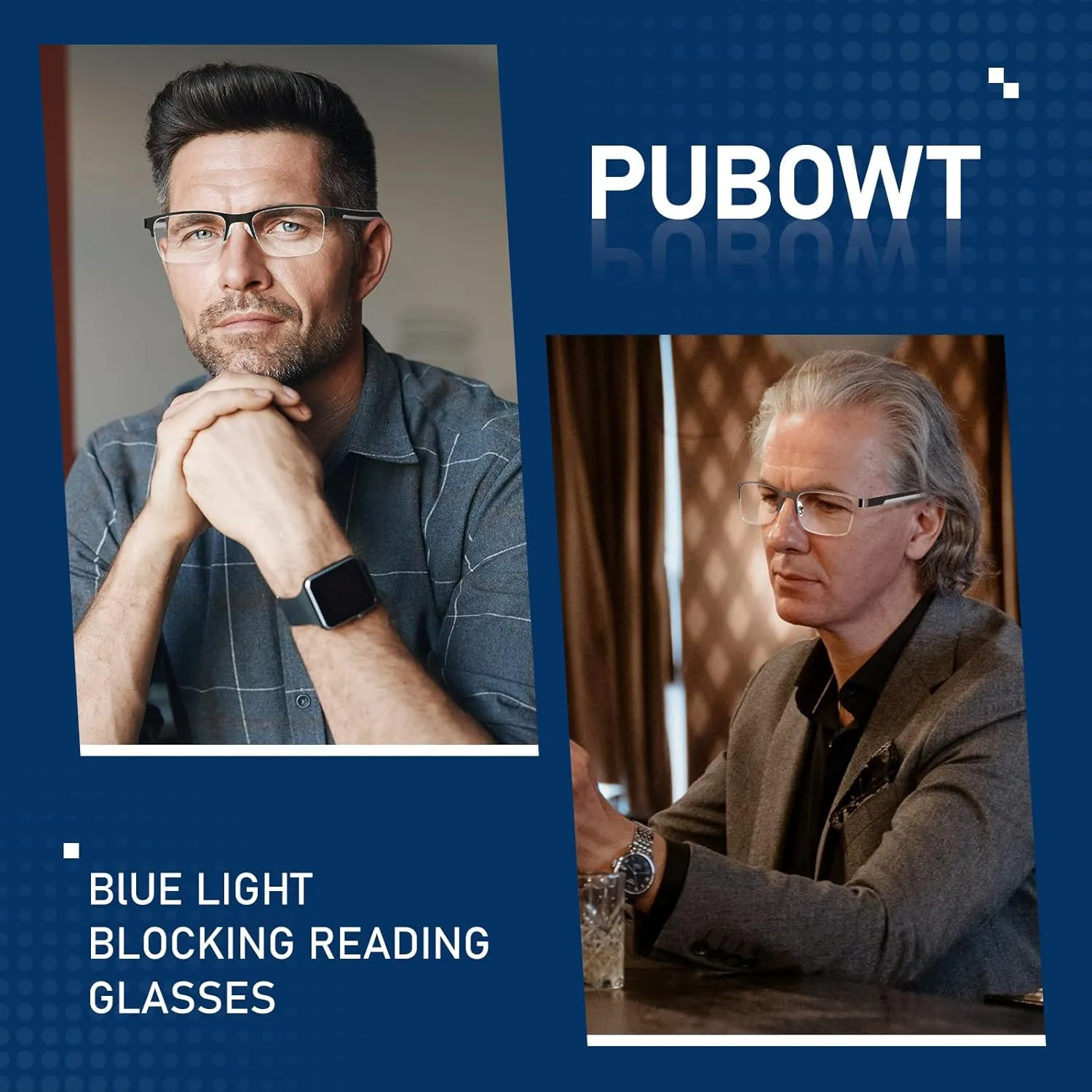 Reading Glasses Men Blue Light Blocking Computer Reader Oversized Metal Half Frame Stylish Eyewear Spring Hinge PT2002