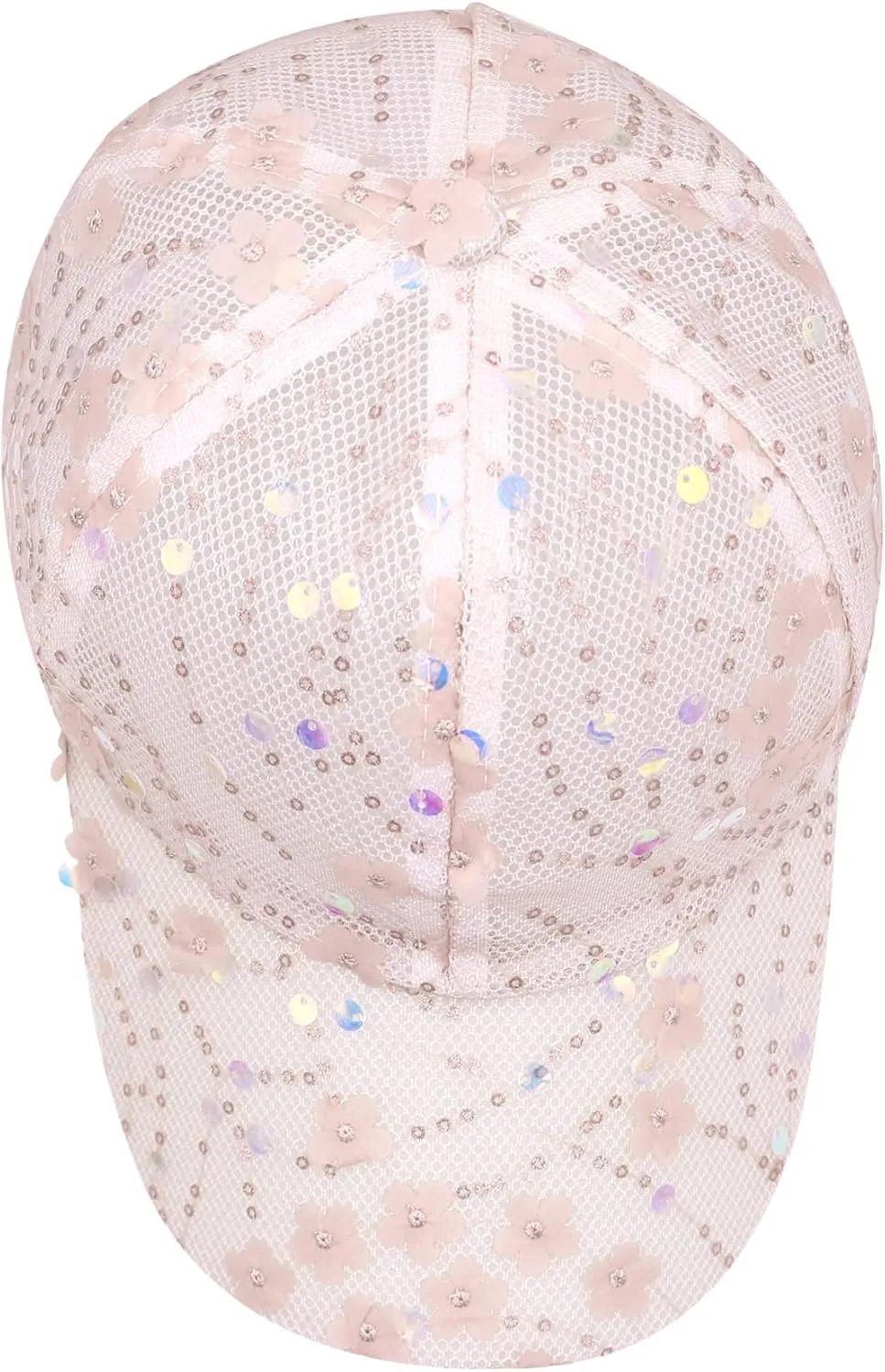 Shiny Sequins Baseball Cap for Women Girls Cute Flowers Breathable Mesh Trucker Hat Adjustable Summer Outdoors Sun Cap