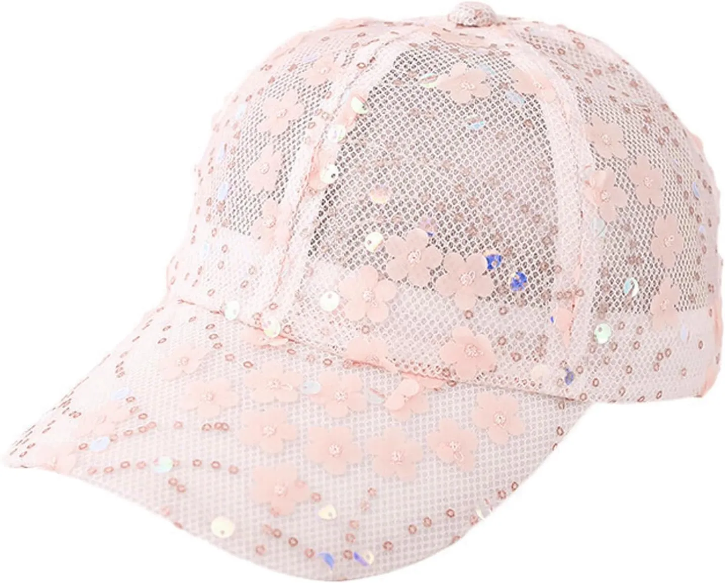 Shiny Sequins Baseball Cap for Women Girls Cute Flowers Breathable Mesh Trucker Hat Adjustable Summer Outdoors Sun Cap