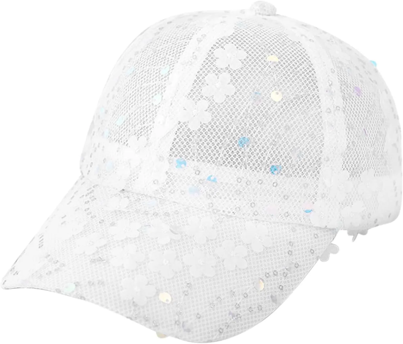Shiny Sequins Baseball Cap for Women Girls Cute Flowers Breathable Mesh Trucker Hat Adjustable Summer Outdoors Sun Cap