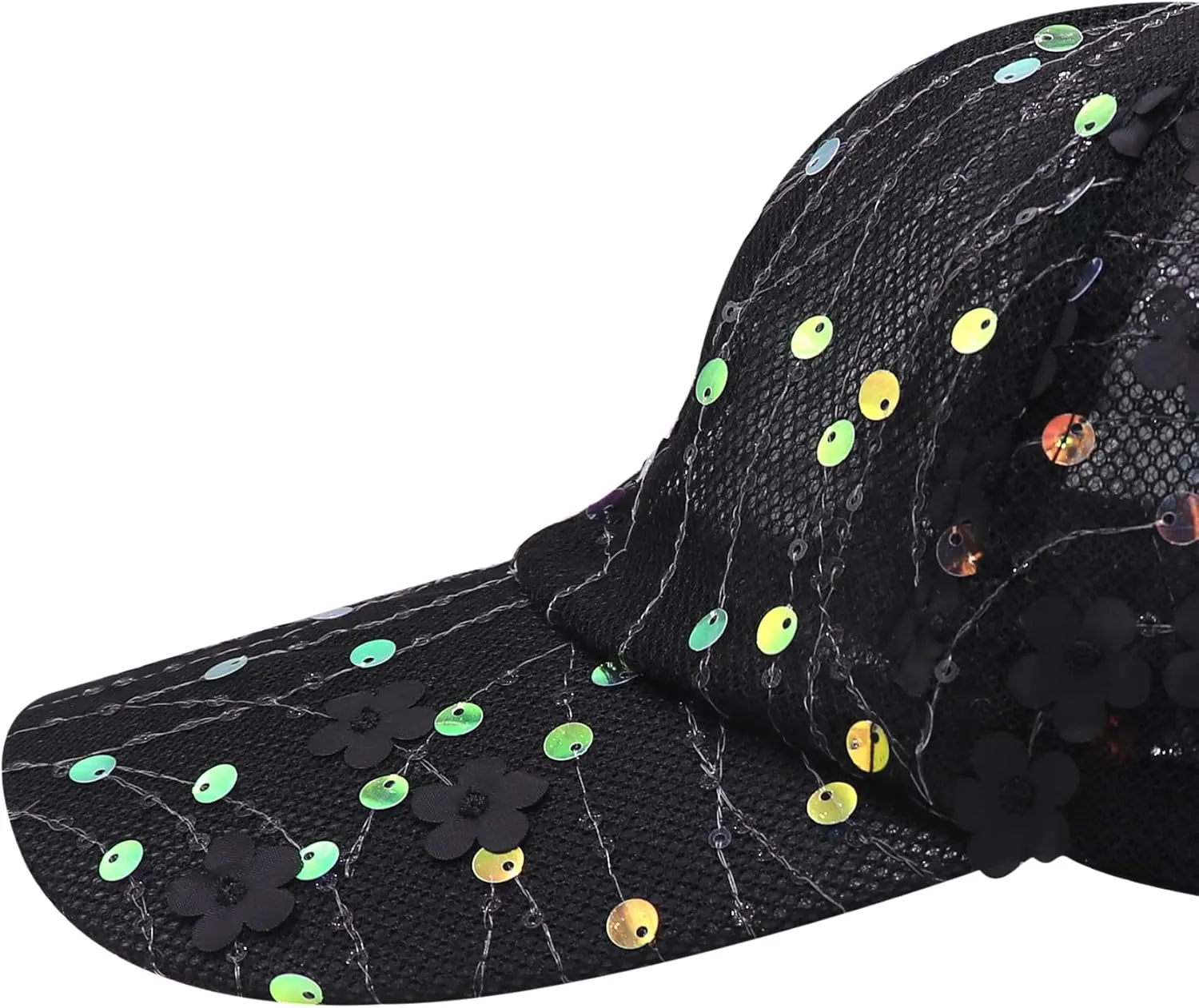 Shiny Sequins Baseball Cap for Women Girls Cute Flowers Breathable Mesh Trucker Hat Adjustable Summer Outdoors Sun Cap