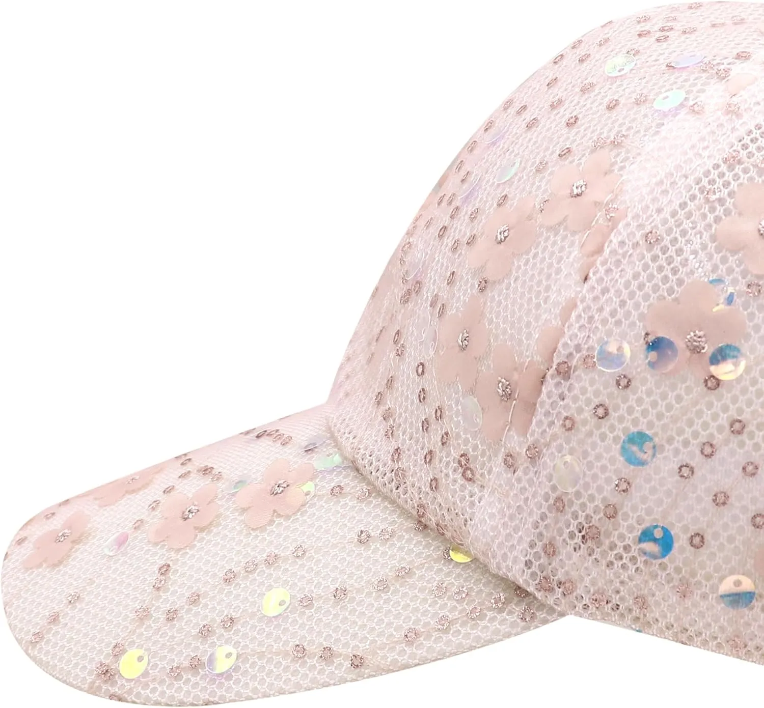 Shiny Sequins Baseball Cap for Women Girls Cute Flowers Breathable Mesh Trucker Hat Adjustable Summer Outdoors Sun Cap