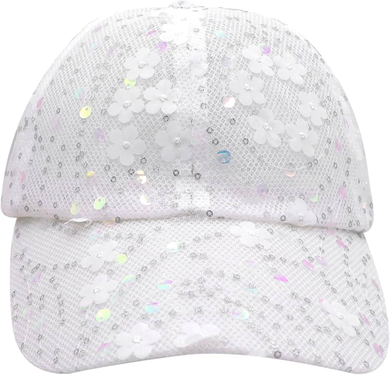 Shiny Sequins Baseball Cap for Women Girls Cute Flowers Breathable Mesh Trucker Hat Adjustable Summer Outdoors Sun Cap