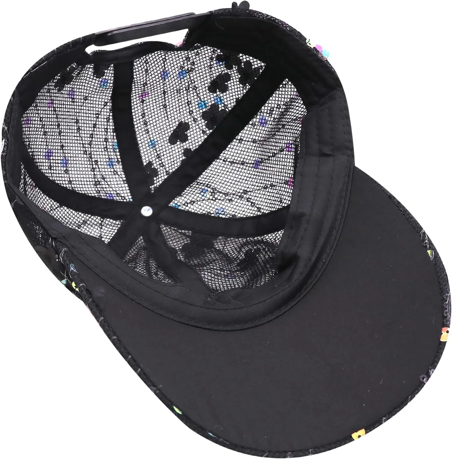 Shiny Sequins Baseball Cap for Women Girls Cute Flowers Breathable Mesh Trucker Hat Adjustable Summer Outdoors Sun Cap