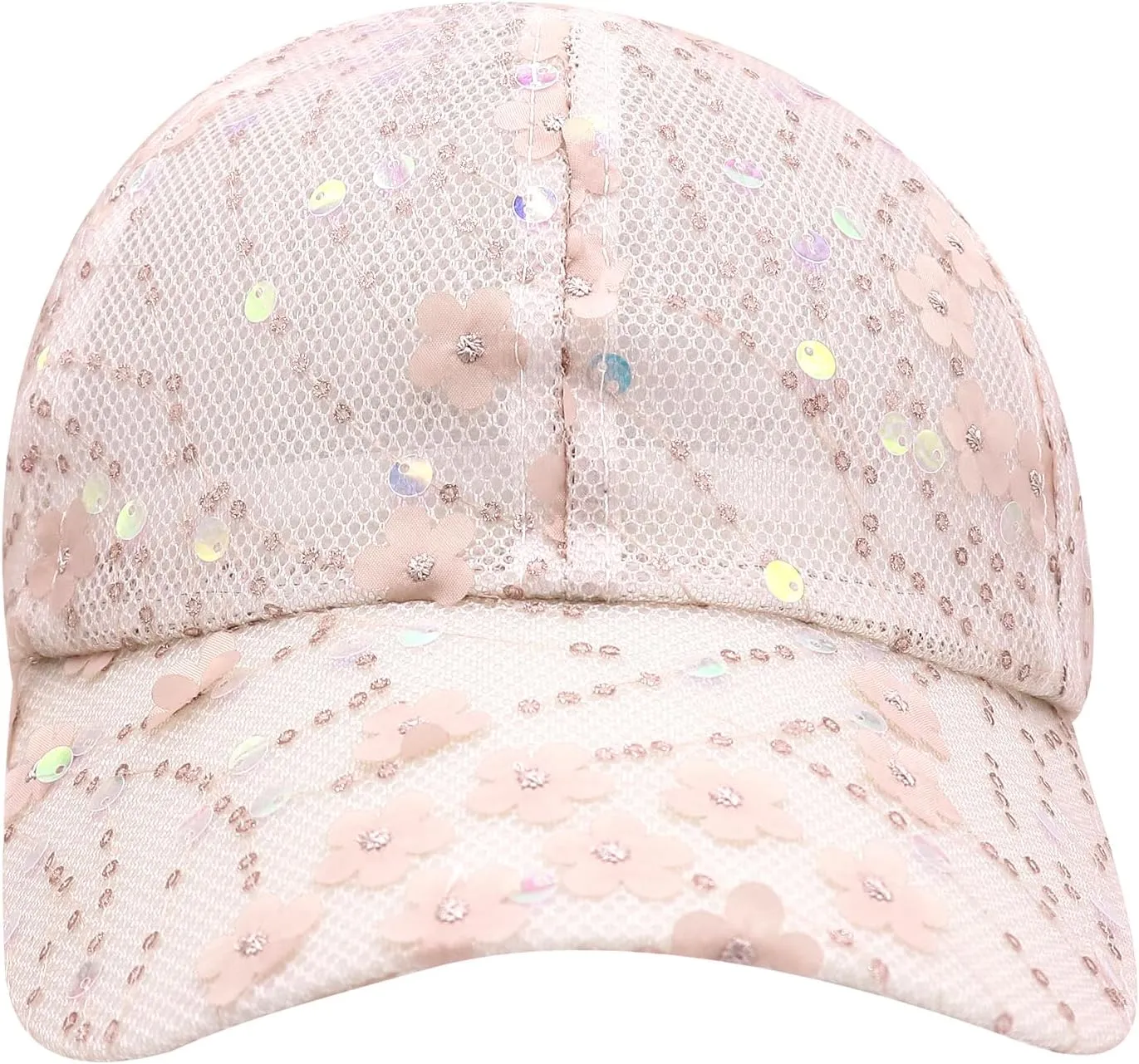 Shiny Sequins Baseball Cap for Women Girls Cute Flowers Breathable Mesh Trucker Hat Adjustable Summer Outdoors Sun Cap