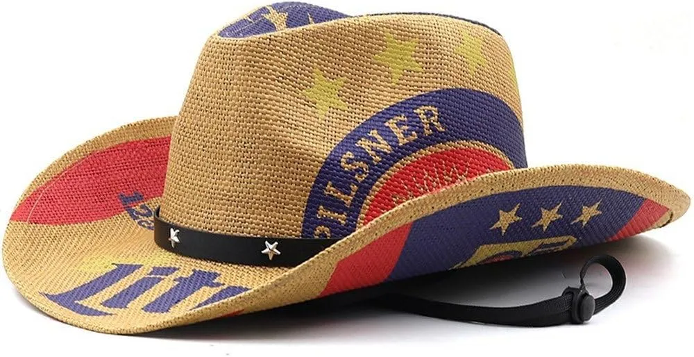 Straw Cowboy Hats Cowboy Straw Hat Western Cowboy Hat Beach Travel Sun Hat Roll Brim Spring Summer Cowboy Hats for Woman, Man