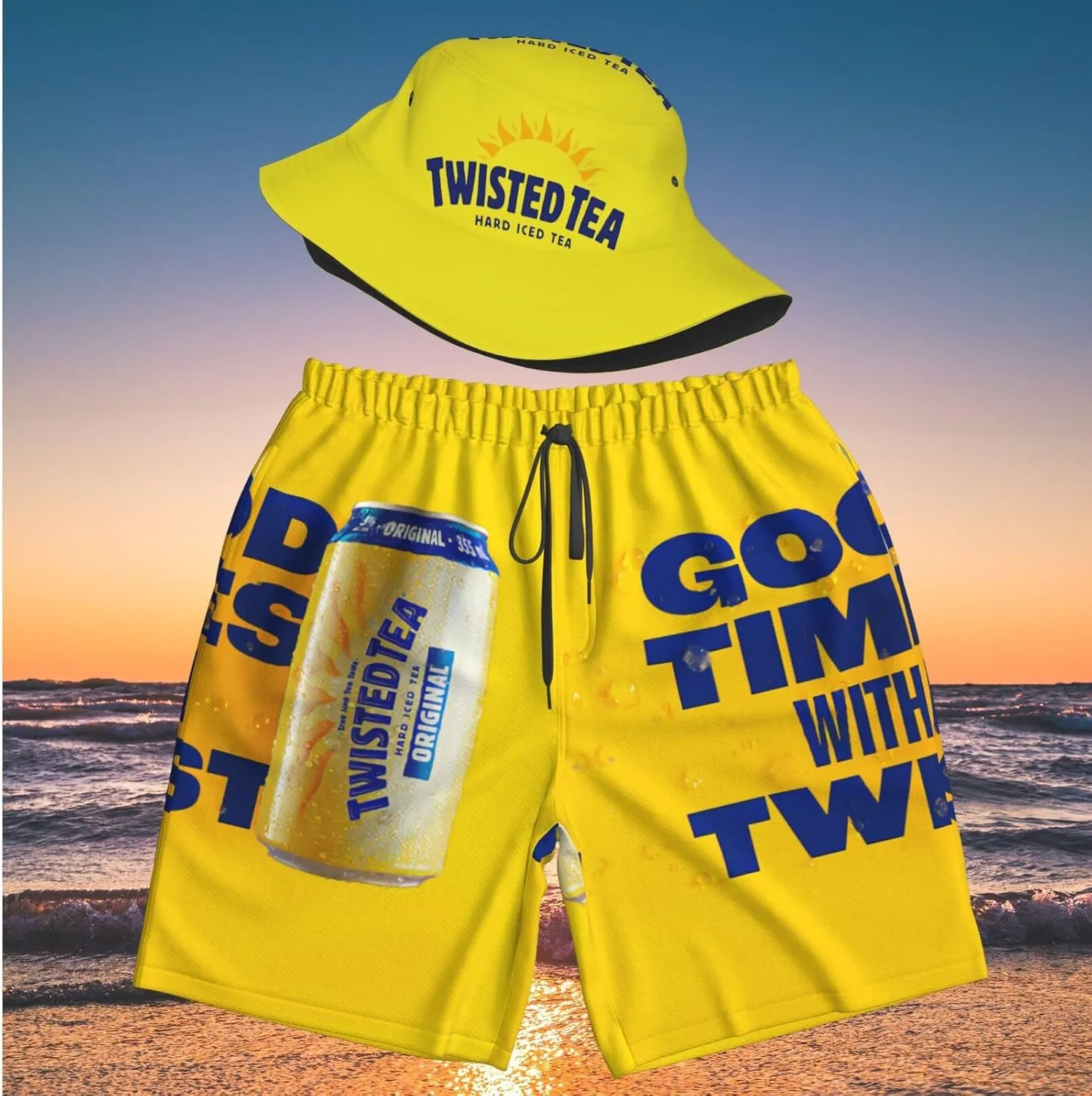 T-Wisted T-Ea Men'S Beach Combo: Packable Bucket Hat&Quick Dry Shorts¨CTrendy Print Fisherman Cap & Drawstring Swim Trunks