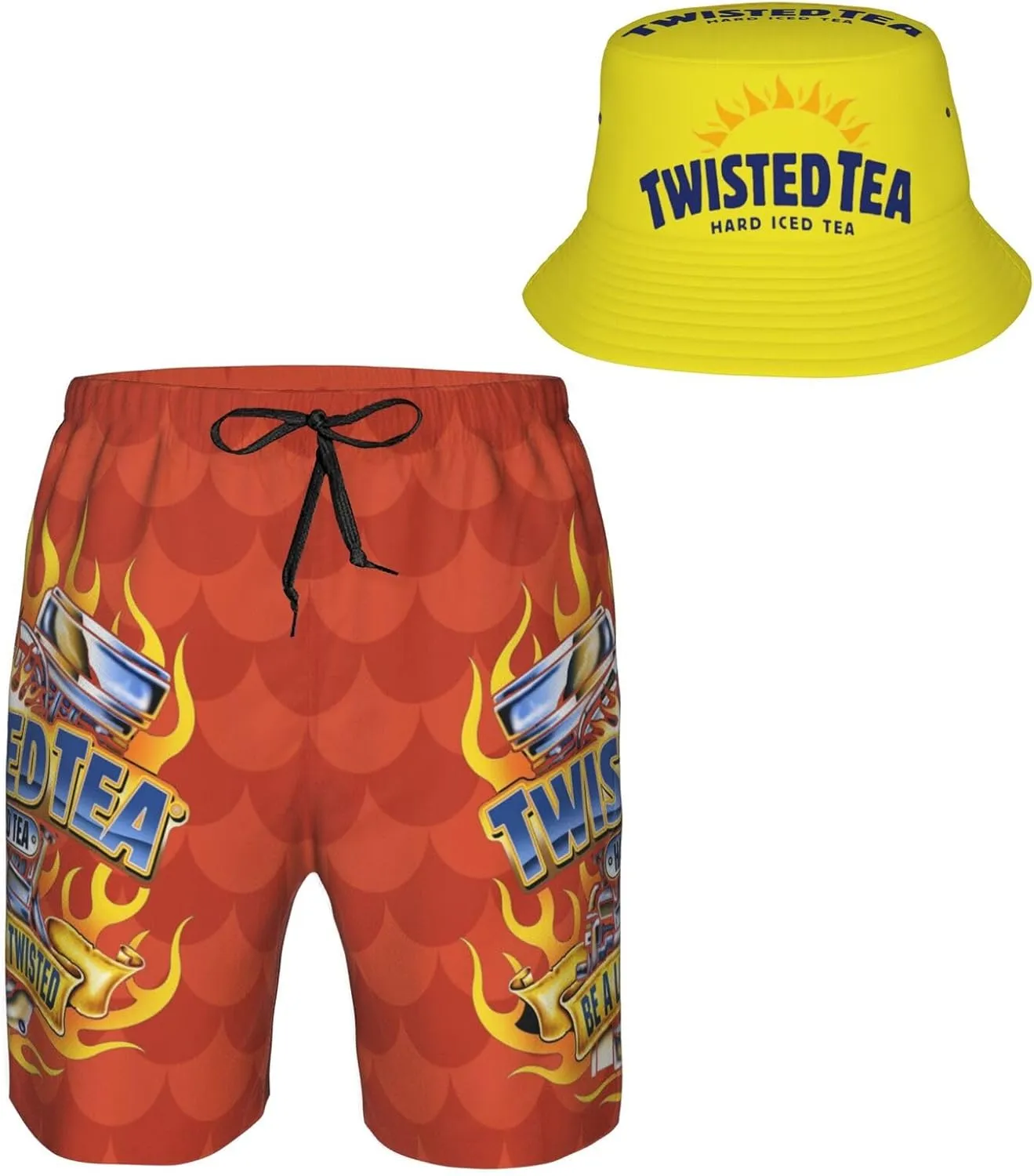 T-Wisted T-Ea Men'S Beach Combo: Packable Bucket Hat&Quick Dry Shorts¨CTrendy Print Fisherman Cap & Drawstring Swim Trunks
