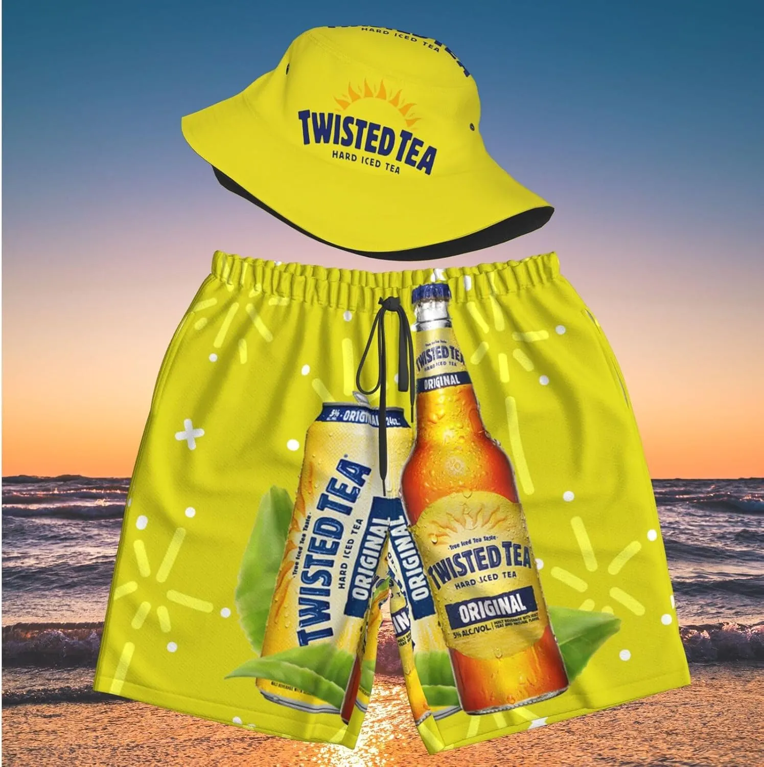 T-Wisted T-Ea Men'S Beach Combo: Packable Bucket Hat&Quick Dry Shorts¨CTrendy Print Fisherman Cap & Drawstring Swim Trunks