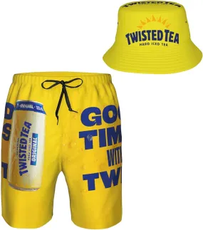 T-Wisted T-Ea Men'S Beach Combo: Packable Bucket Hat&Quick Dry Shorts¨CTrendy Print Fisherman Cap & Drawstring Swim Trunks