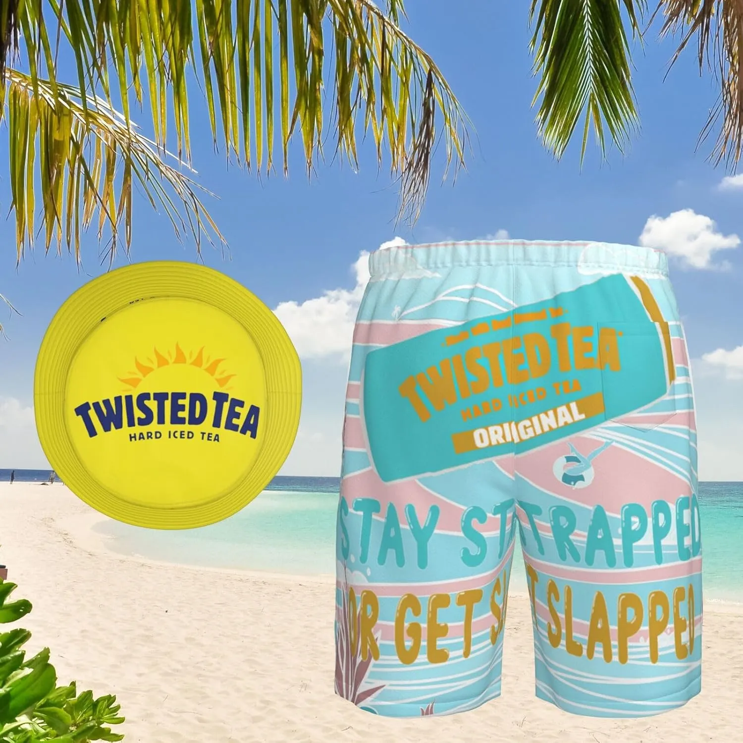 T-Wisted T-Ea Men'S Beach Combo: Packable Bucket Hat&Quick Dry Shorts¨CTrendy Print Fisherman Cap & Drawstring Swim Trunks