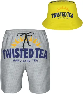 T-Wisted T-Ea Men's Beach Combo: Packable Bucket Hat&Quick Dry Shorts¨CTrendy Print Fisherman Cap & Drawstring Swim Trunks