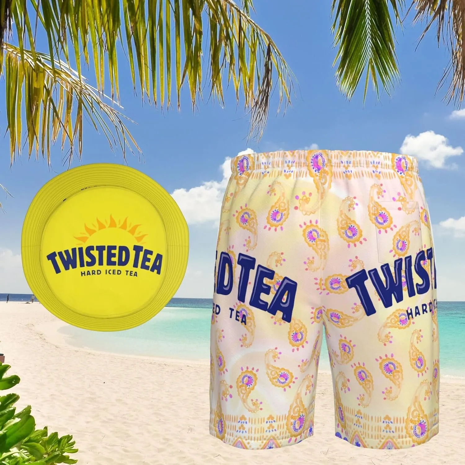 T-Wisted T-Ea Men'S Beach Combo: Packable Bucket Hat&Quick Dry Shorts¨CTrendy Print Fisherman Cap & Drawstring Swim Trunks