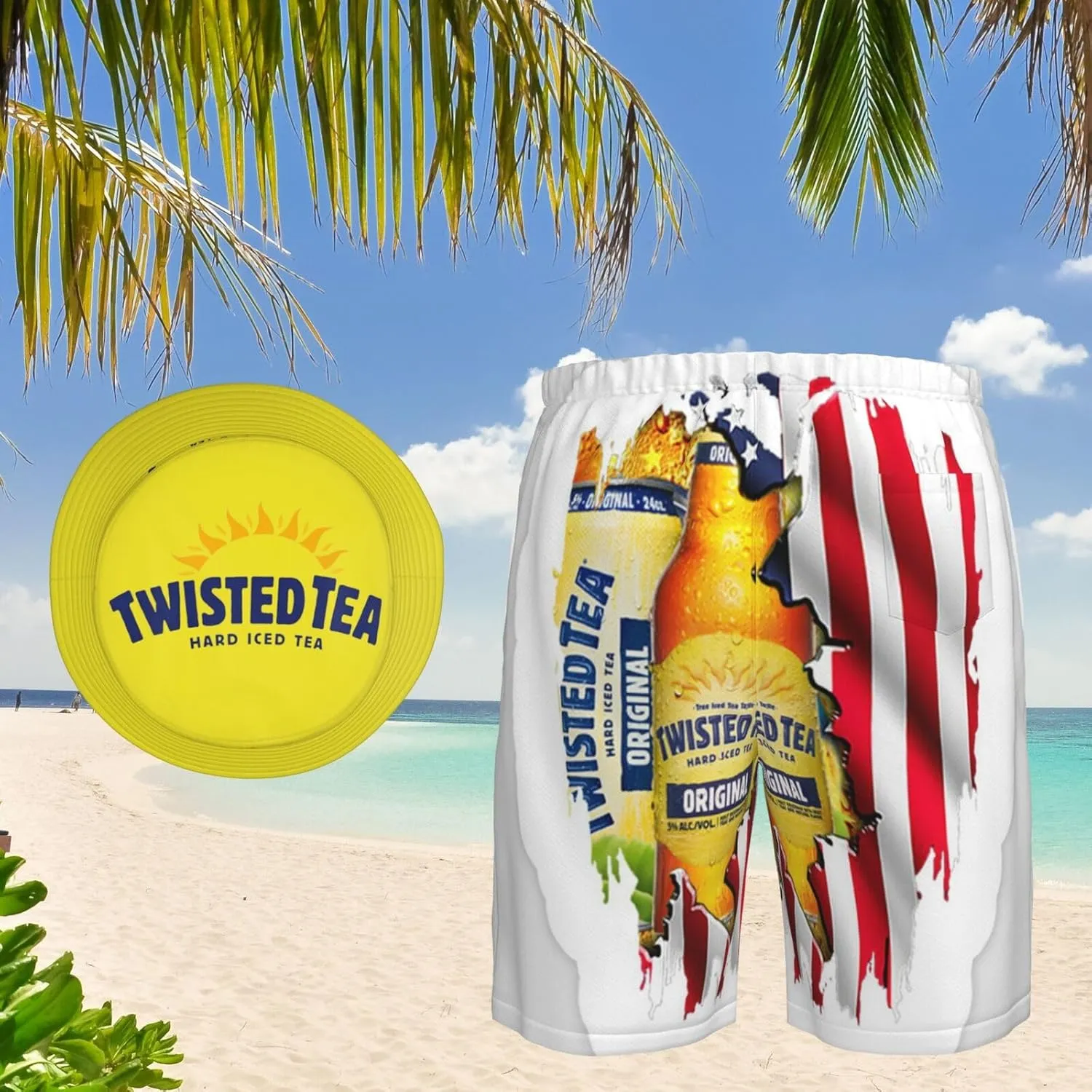 T-Wisted T-Ea Men's Beach Combo: Packable Bucket Hat&Quick Dry Shorts¨CTrendy Print Fisherman Cap & Drawstring Swim Trunks
