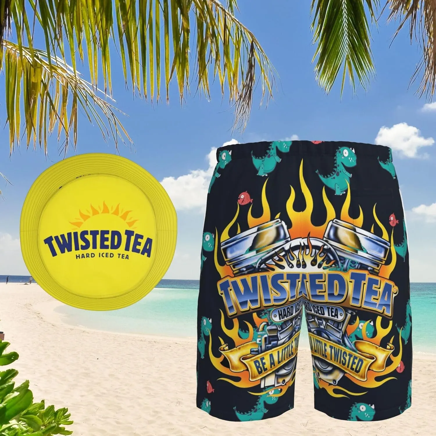 T-Wisted T-Ea Men'S Beach Combo: Packable Bucket Hat&Quick Dry Shorts¨CTrendy Print Fisherman Cap & Drawstring Swim Trunks