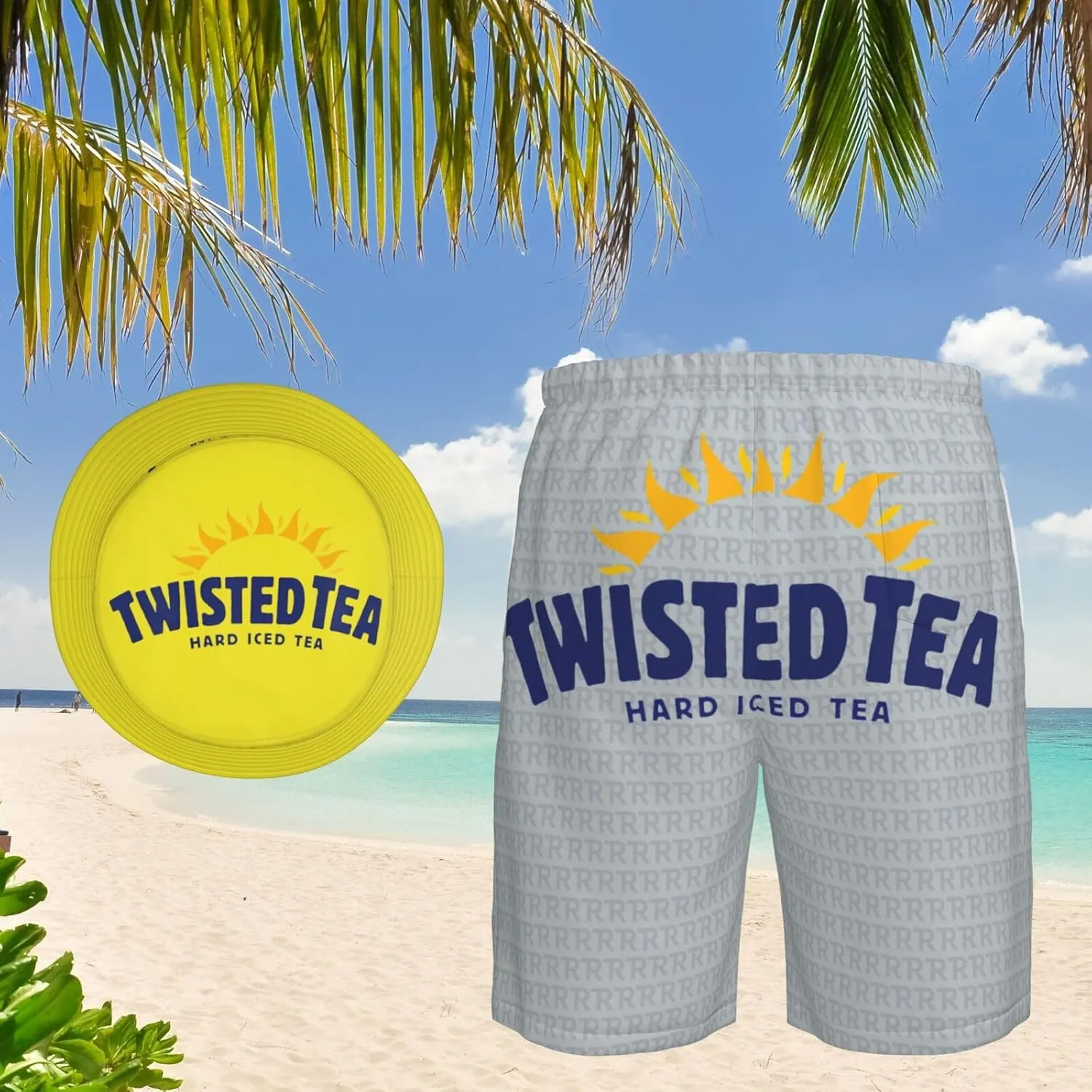 T-Wisted T-Ea Men's Beach Combo: Packable Bucket Hat&Quick Dry Shorts¨CTrendy Print Fisherman Cap & Drawstring Swim Trunks