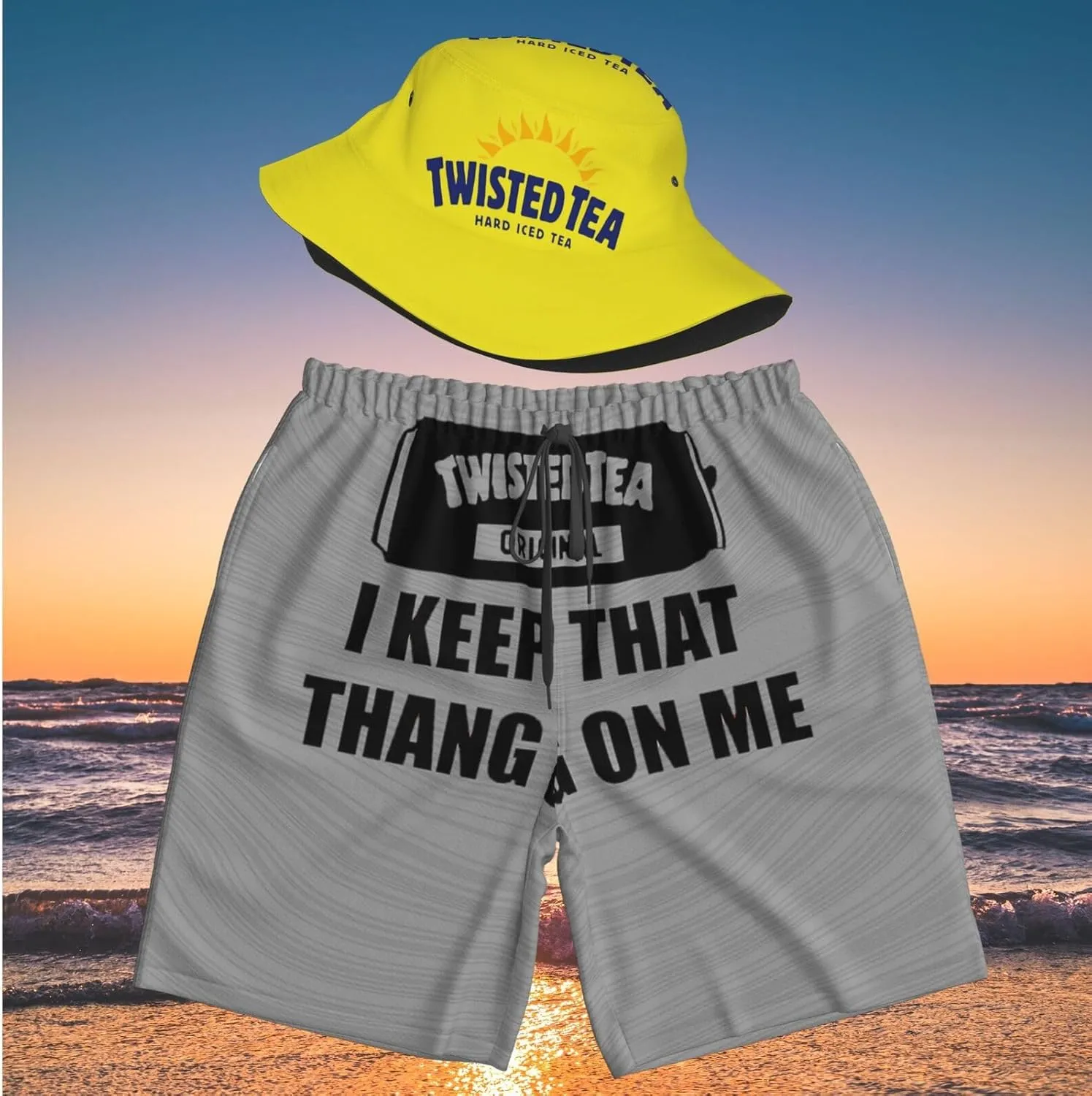 T-Wisted T-Ea Men'S Beach Combo: Packable Bucket Hat&Quick Dry Shorts¨CTrendy Print Fisherman Cap & Drawstring Swim Trunks
