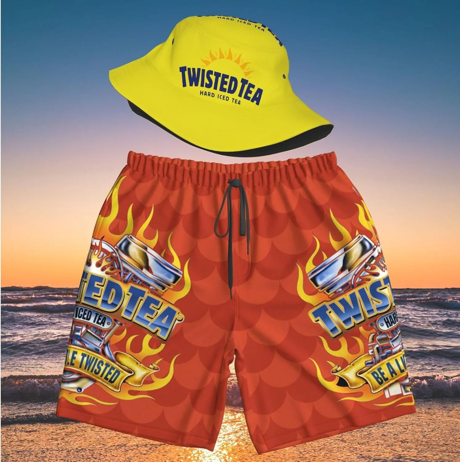 T-Wisted T-Ea Men'S Beach Combo: Packable Bucket Hat&Quick Dry Shorts¨CTrendy Print Fisherman Cap & Drawstring Swim Trunks