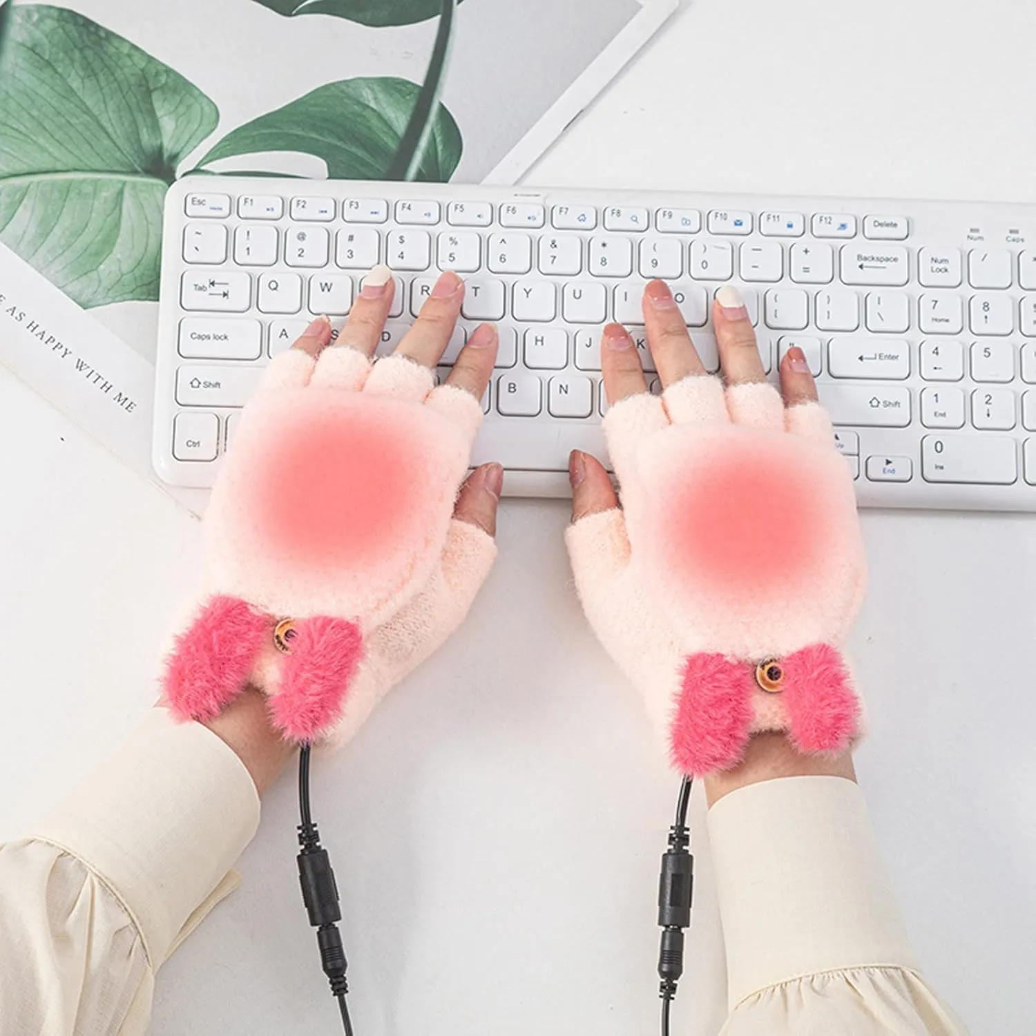 USB Heated Gloves for Women & Men, Mitten Winter Warm Laptop Gloves, Half Hands Fingerless Heating Knitting Hands Warmer