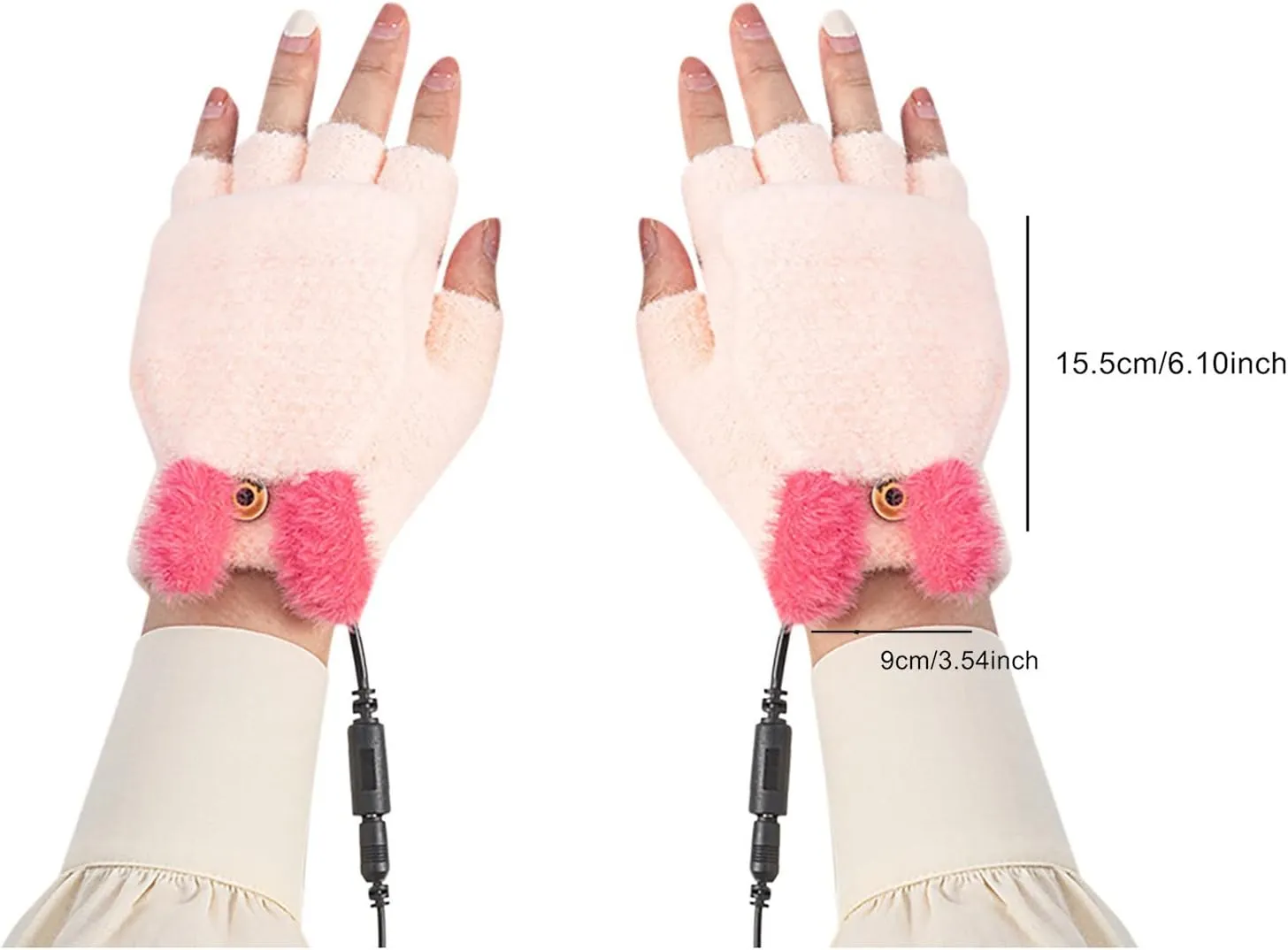 USB Heated Gloves for Women & Men, Mitten Winter Warm Laptop Gloves, Half Hands Fingerless Heating Knitting Hands Warmer