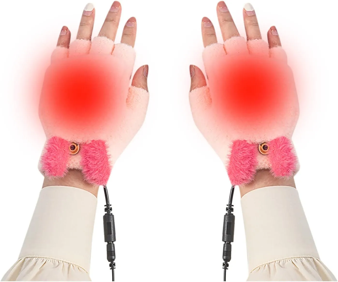 USB Heated Gloves for Women & Men, Mitten Winter Warm Laptop Gloves, Half Hands Fingerless Heating Knitting Hands Warmer