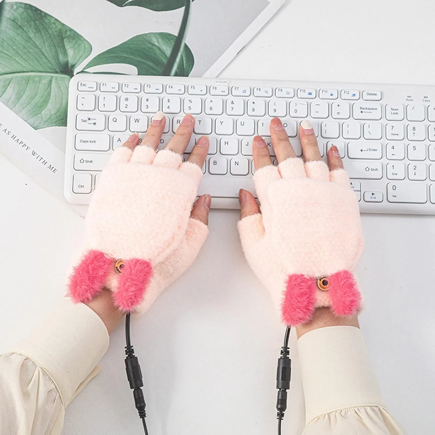 USB Heated Gloves for Women & Men, Mitten Winter Warm Laptop Gloves, Half Hands Fingerless Heating Knitting Hands Warmer