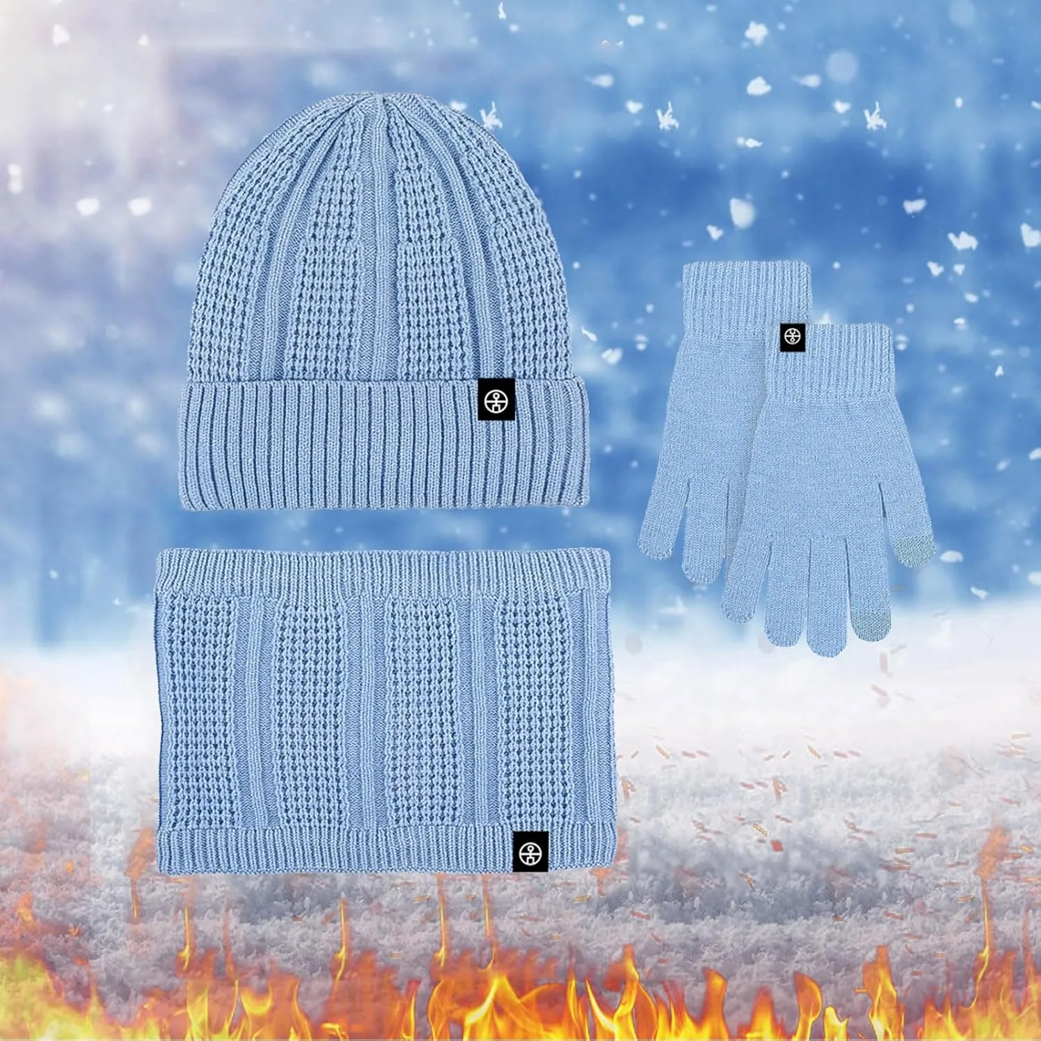 Winter Beanie Hat Scarf Gloves Set Women Mens Cold Weather Gear Warm Knit Hat Touchscreen Gloves Neck Warmer 3 in 1